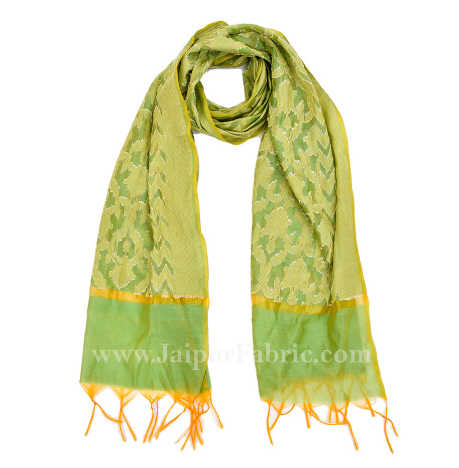 Banarsi Light Green Jaipuri Rajasthani Chanderi Multi-Colored Heavy Dupatta Chunni