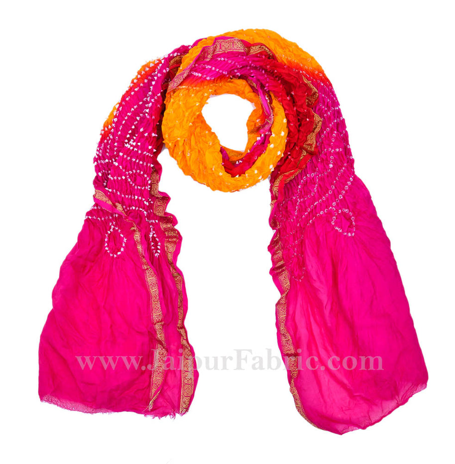 Fancy Lehariya Pink & yellow eavy Dupatta Chunni  Jaipuri Rajasthani Bandhni Bandhej Multi-Colored