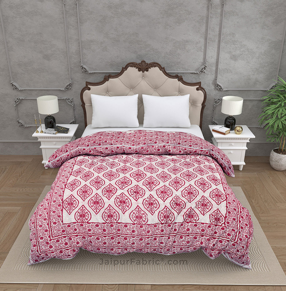 Traditional Pink Jaipuri  Double Bed Quilt