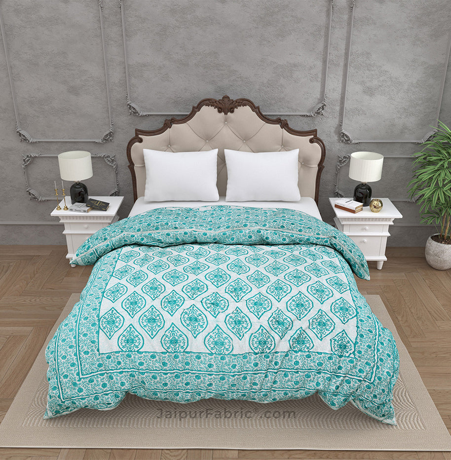 Traditional Green Jaipuri  Double Bed Quilt