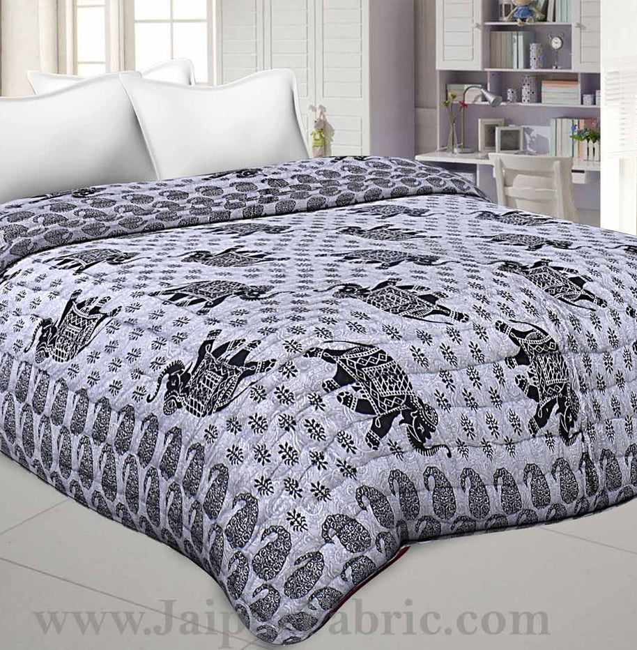 Jaipuri Quilt Elephant Print 300GSM Fine Cotton Double Bed Rajai