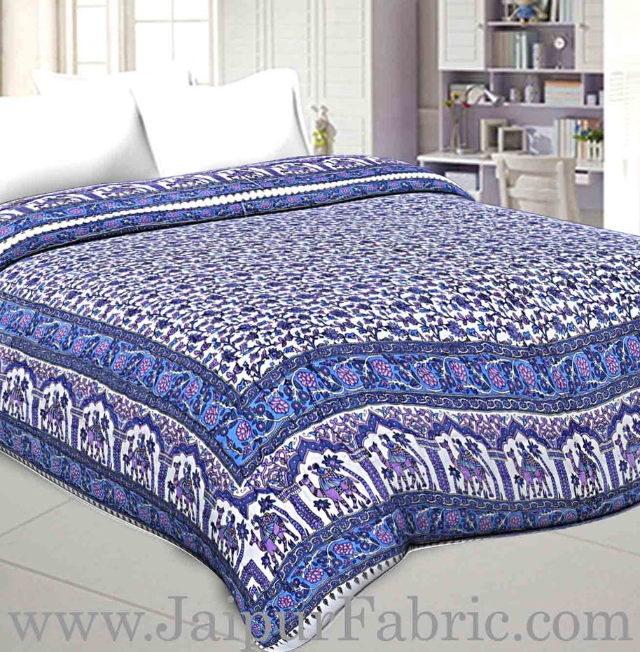 Double Bed Jaipur Razai (Quilt) Blue Pattern Camel  Mughal Print