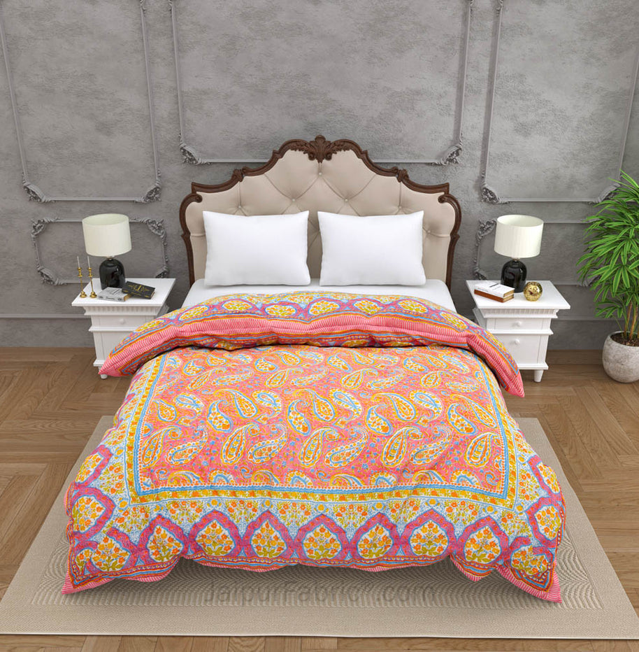 JaipurFabric® Paisley MultiColor Premium Cotton Double Bed Quilt