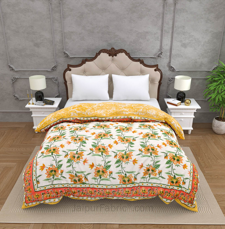 JaipurFabric® Blooming Dale Amber Premium Cotton Double Bed Quilt