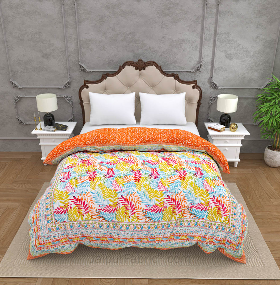 JaipurFabric® Timber Pink Orange Premium Cotton Double Bed Quilt