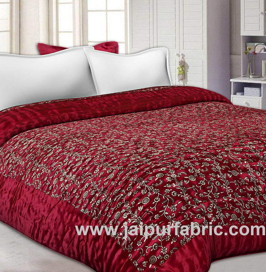 Jaipuri Double Bed Quilt Silk With Golden Print