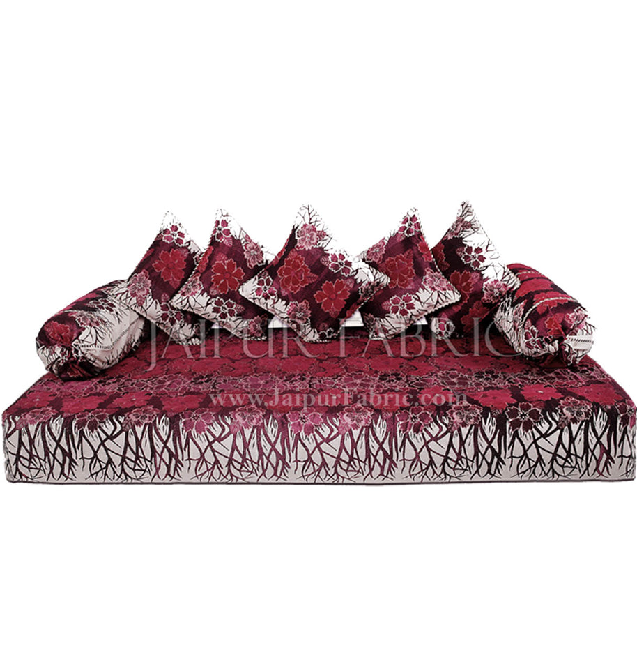 Magenta Color Velvet Floral Design Diwan Set