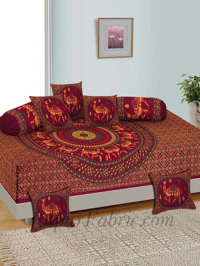 Maroon Camel Print Pure Cotton Bohemian Mandala Diwan Set