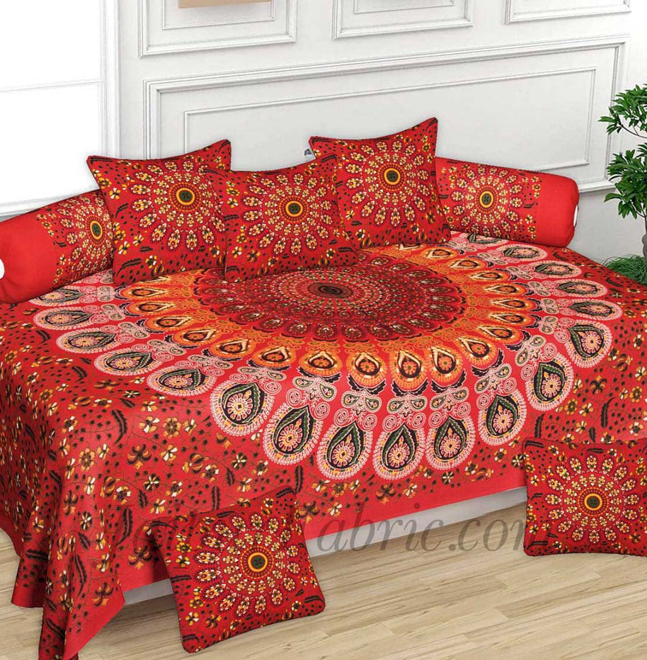 Red Pure Cotton Hippie Bohemian Mandala Diwan Set