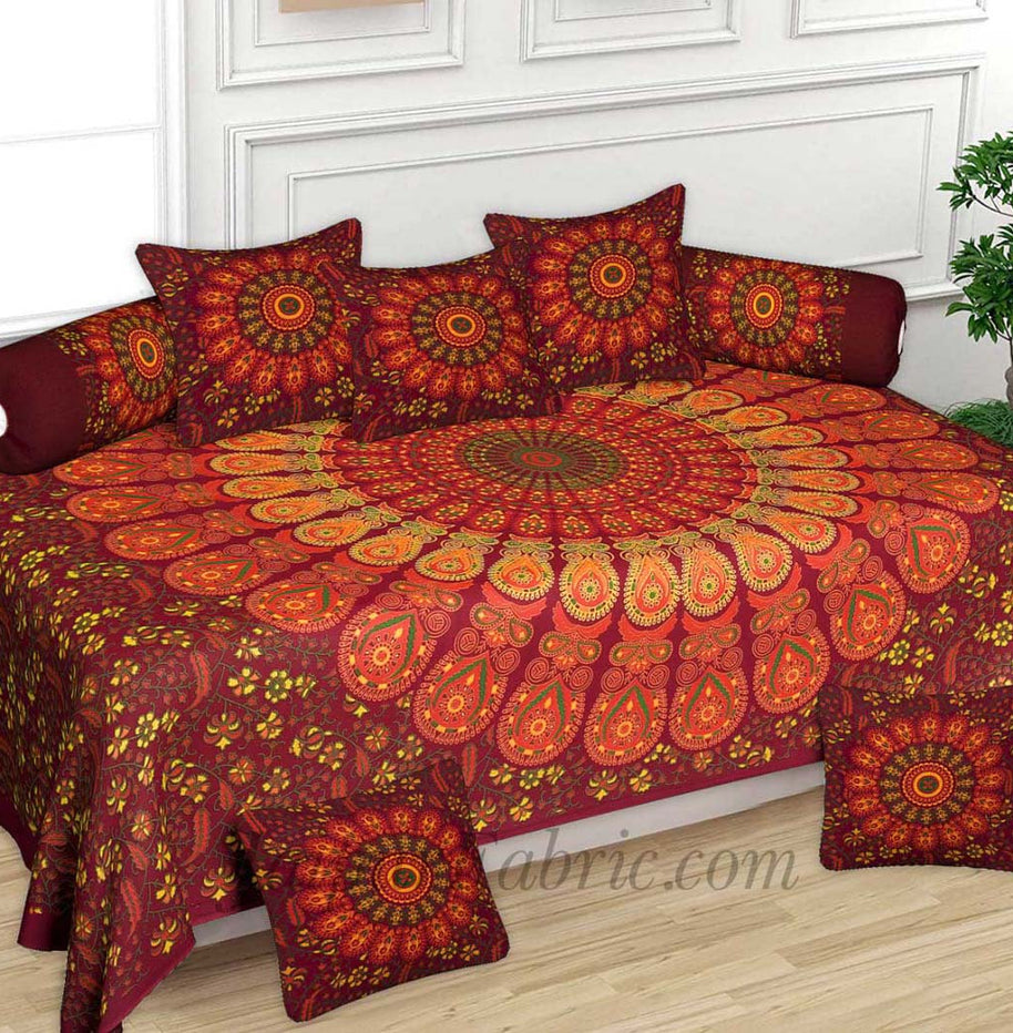 Maroon Pure Cotton Hippie Bohemian Mandala Diwan Set