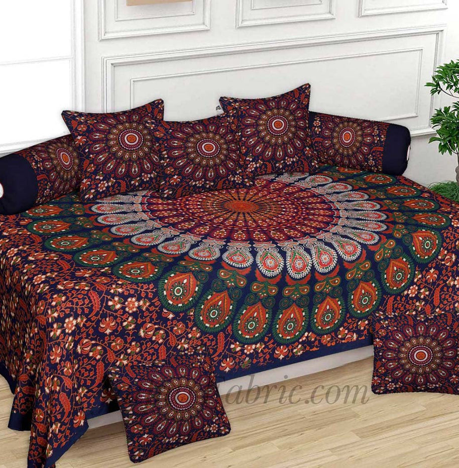 Blue Pure Cotton Hippie Bohemian Mandala Diwan Set