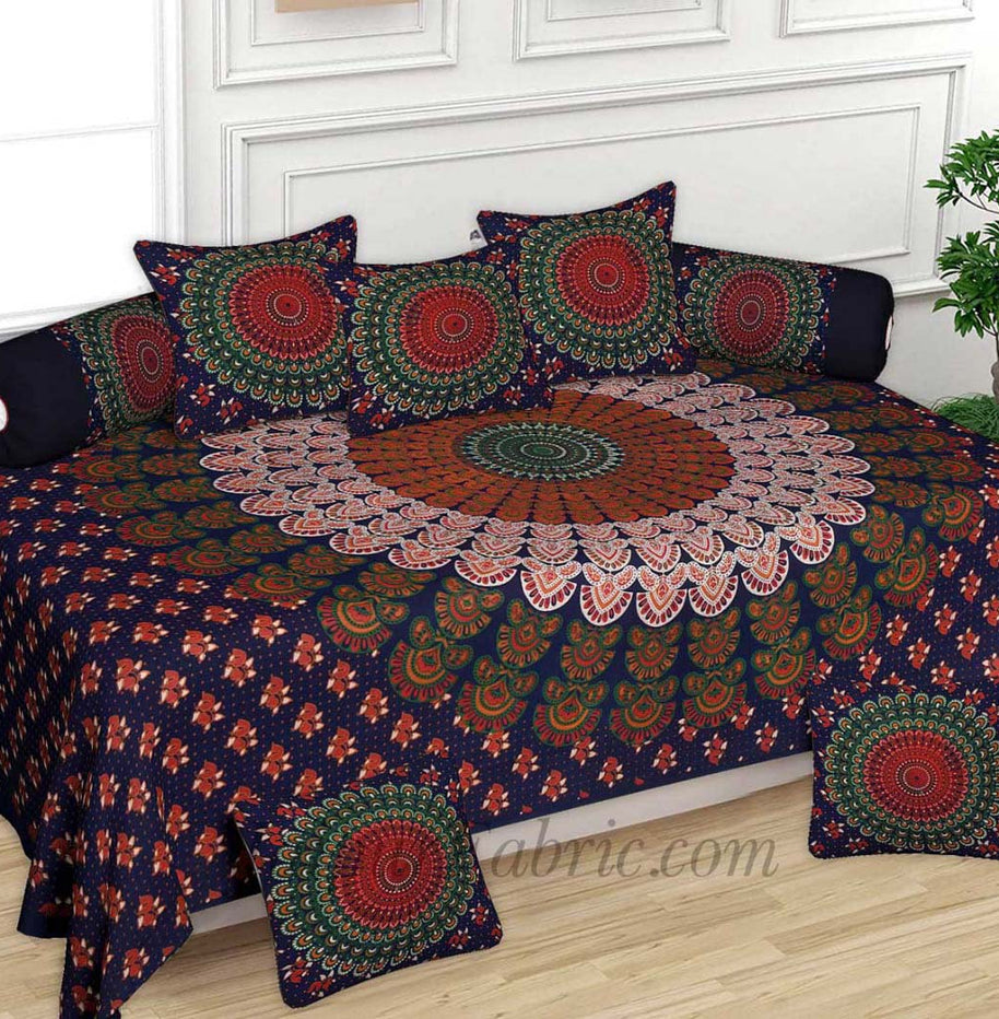 Orange Leafy Print Pure Cotton Bohemian Mandala Diwan Set