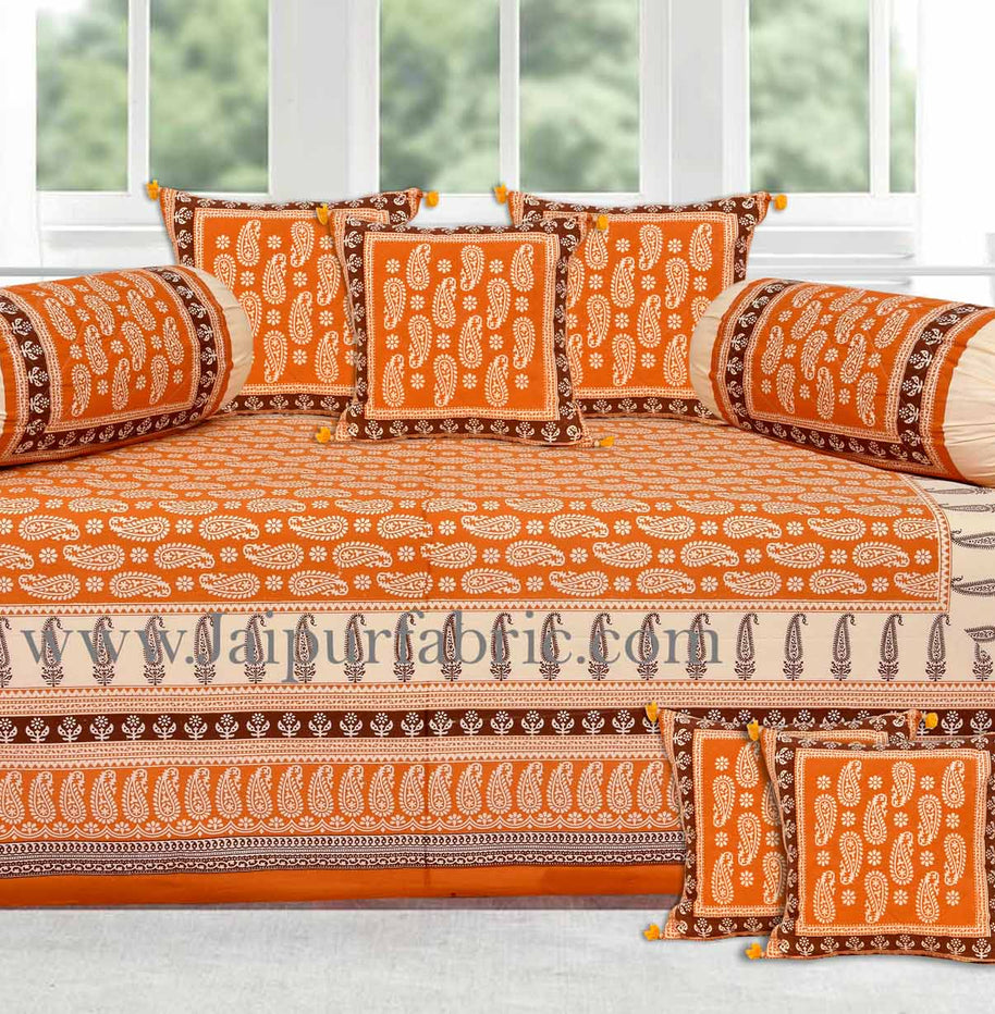 Orange maroon floral paisley diwan set