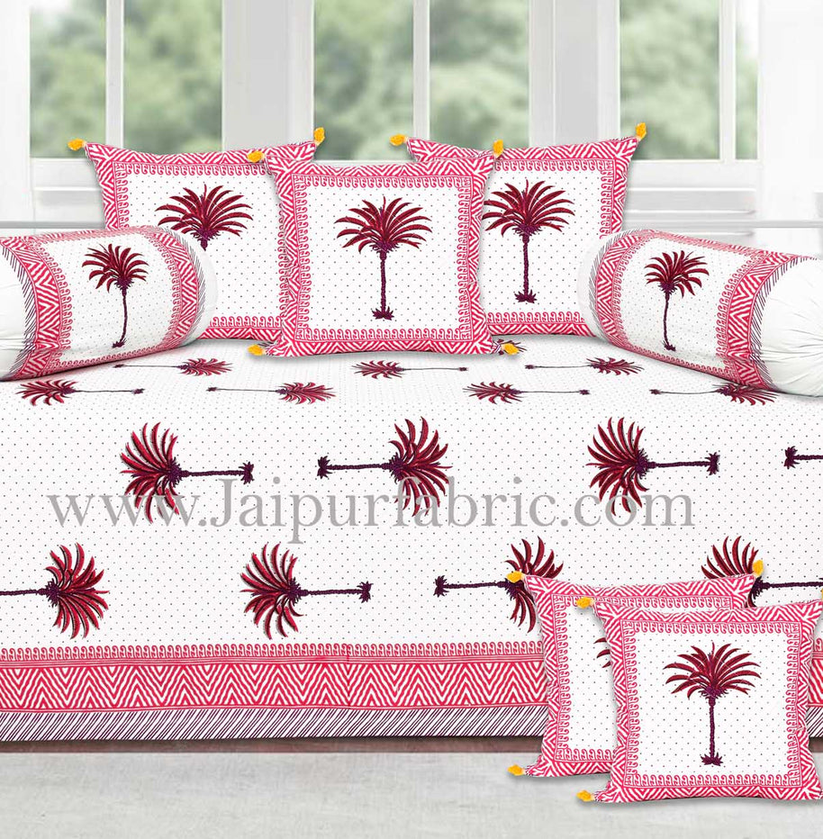 Dark pink palm polka mercerised cotton diwan set