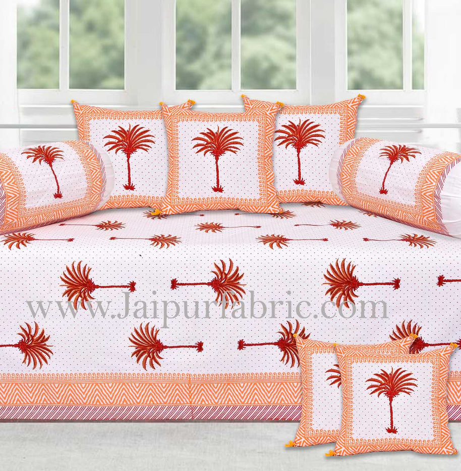 Orange palm polka mercerised cotton diwan set