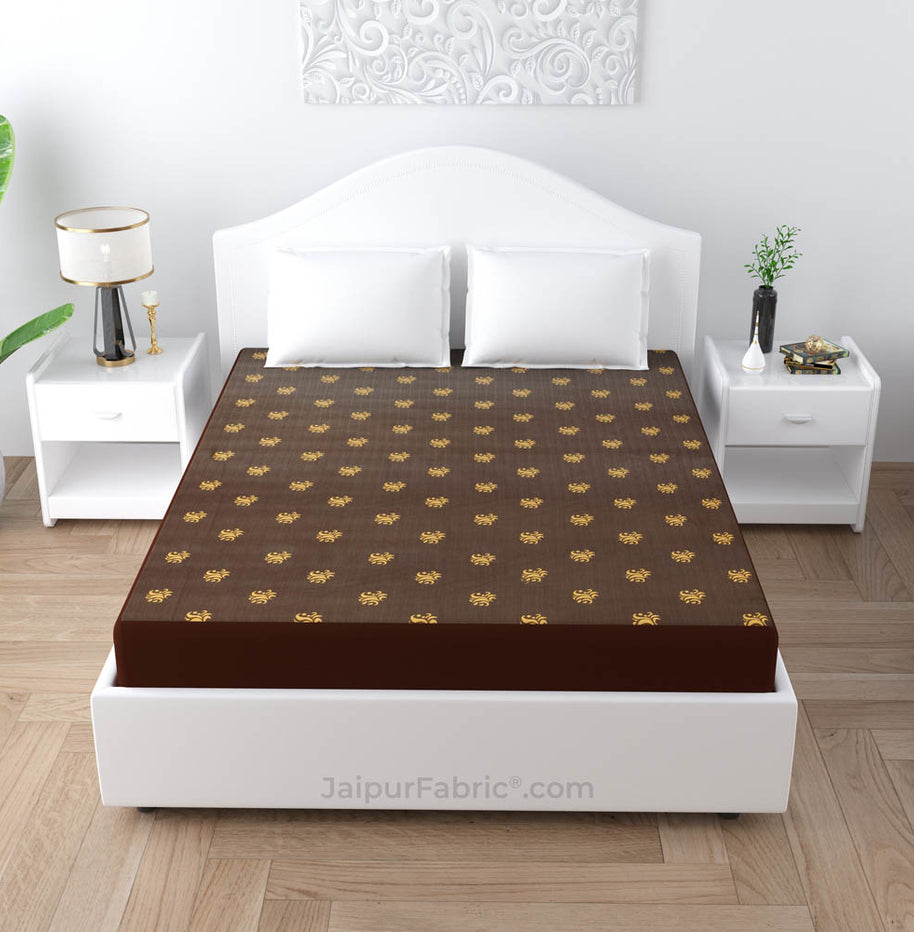 Brown Printed Water Proof Fitted Mattress Protector