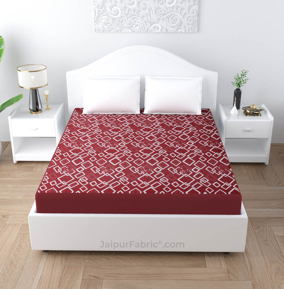 Maroon Printed Water Proof Fitted Mattress Protector