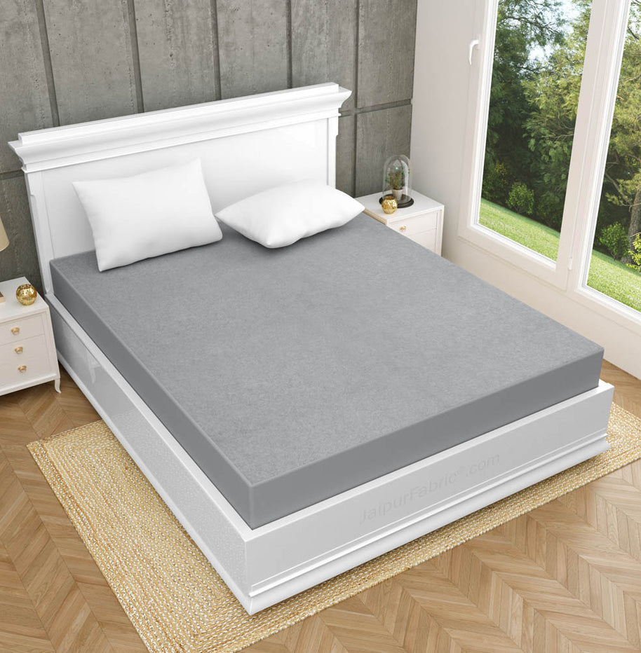 Heavy Quality Grey Terry Cotton Waterproof and Elastic Fitted Water Resistant Ultra Soft Double Mattress Cover