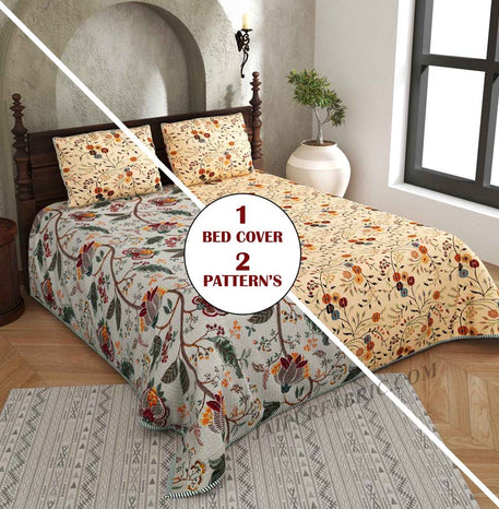 Tuned to Tradition Pure Cotton Reversible Quilted Bedcover with Pillowcases