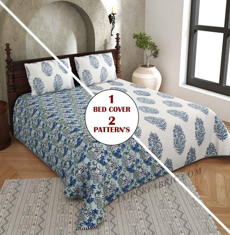 The Classic Combo Pure Cotton Reversible Quilted Bedcover with Pillowcases