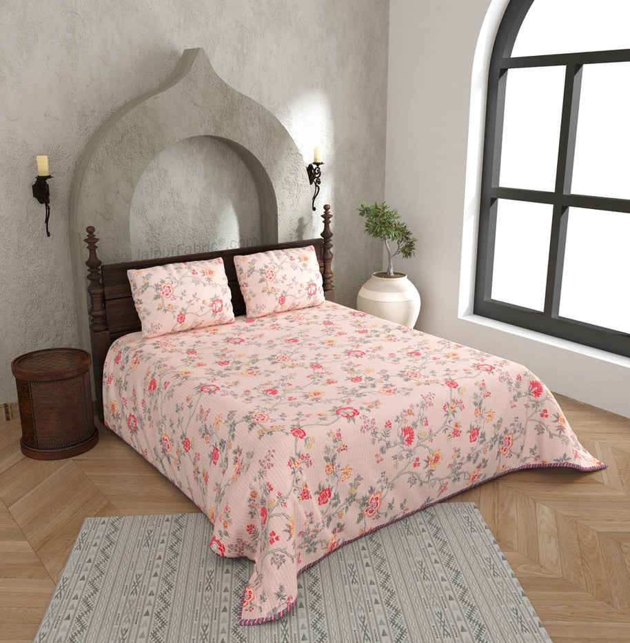 A Lovely Method Pure Cotton Reversible Quilted Bedcover with Pillowcases