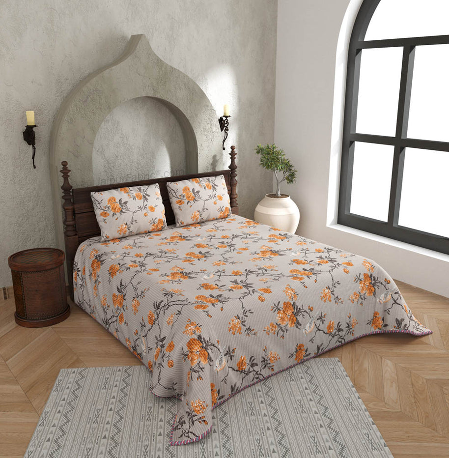 A Solemn Spark Pure Cotton Reversible Quilted Bedcover with Pillowcases