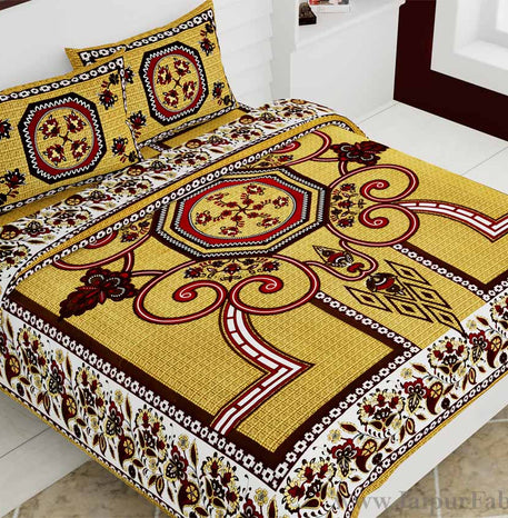 Double Bedsheet Greenish Rangoli Cotton 2 Pillow Cover