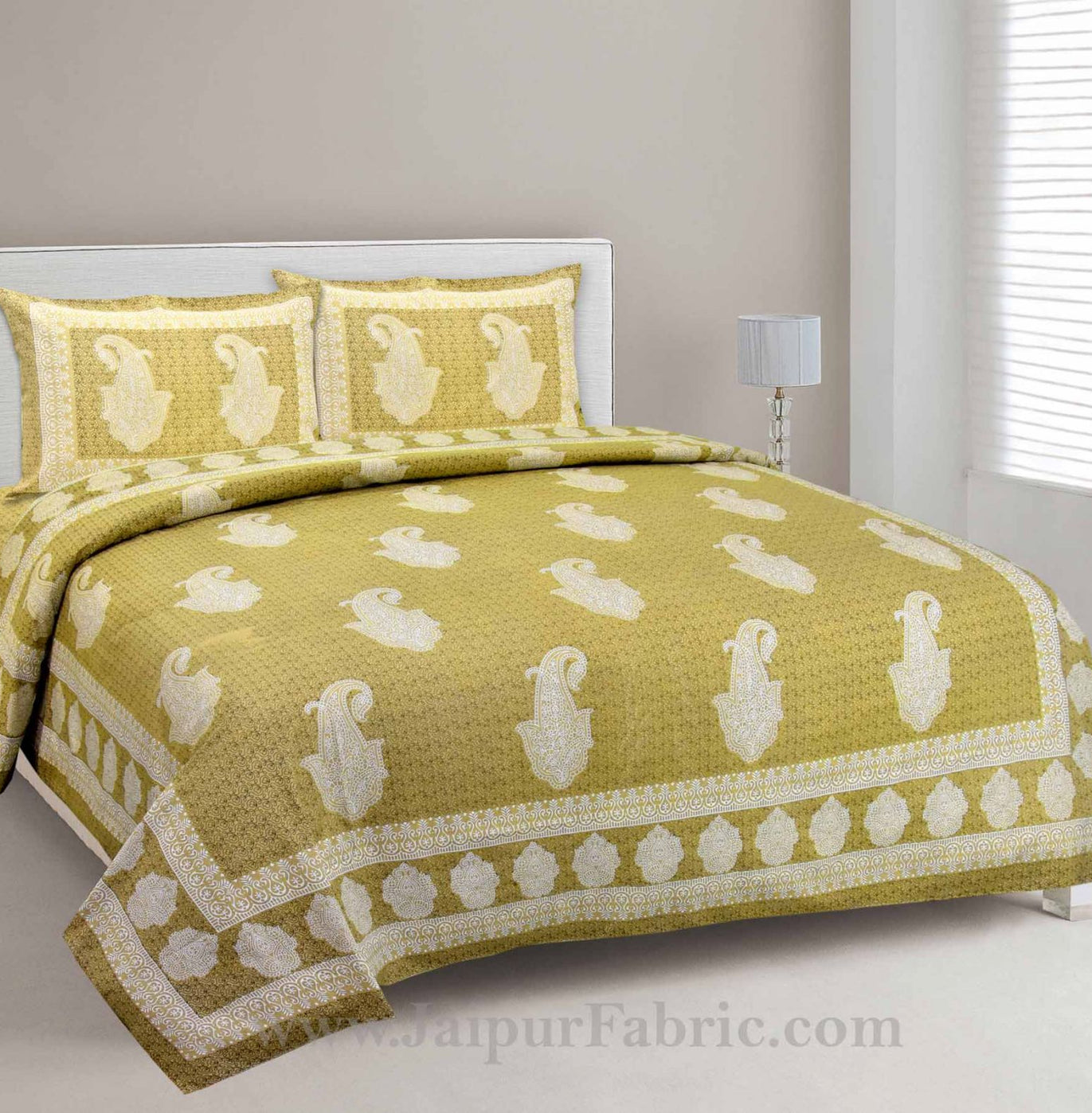 Peerless Paisley On Lemon Yellow Double Bedsheet