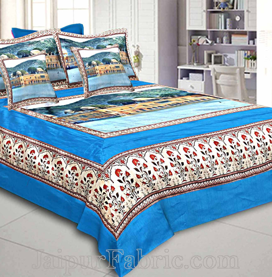 Digital Print Silk Bedsheet Jaipur Jal Mahal Palace