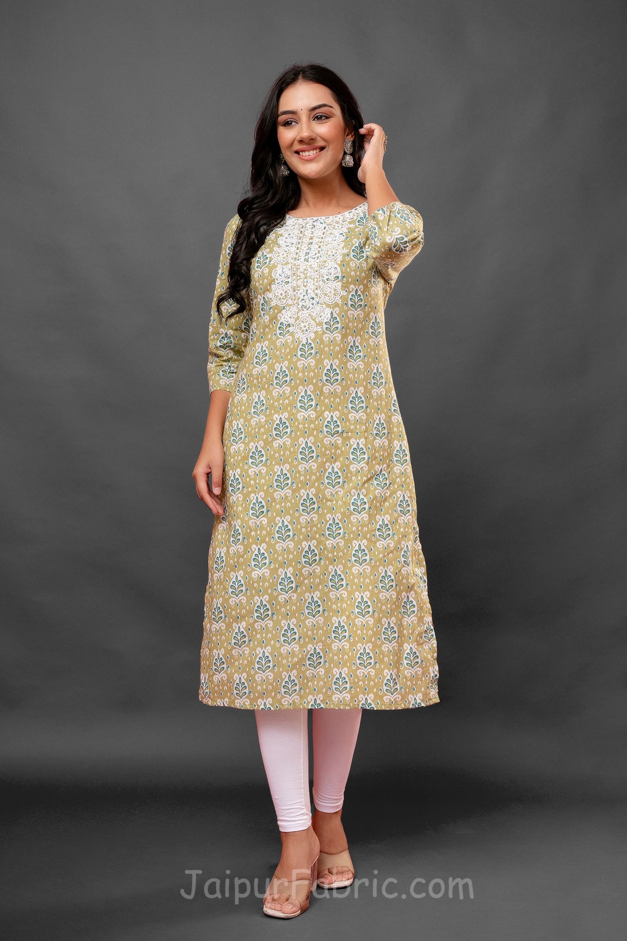 Green Kurti with thread work