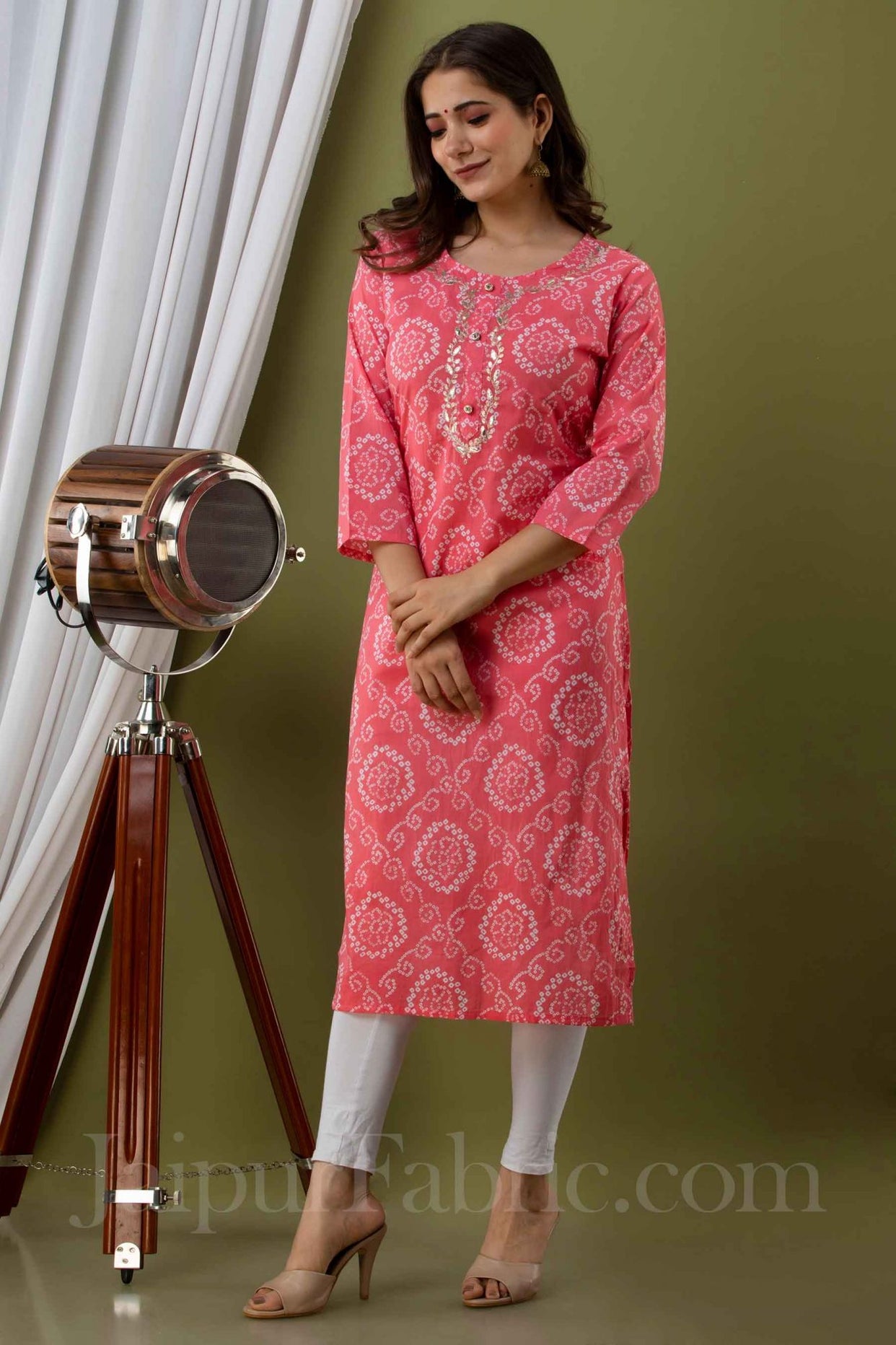 Women Peach Cotton Kurti