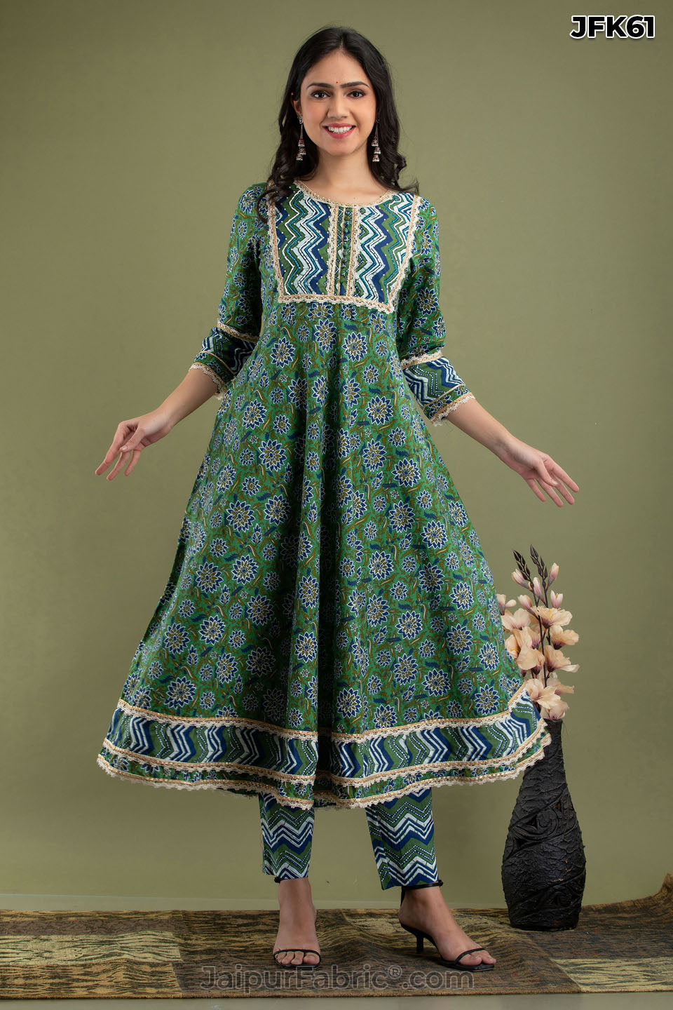 Green Aline Kurti Pant Set