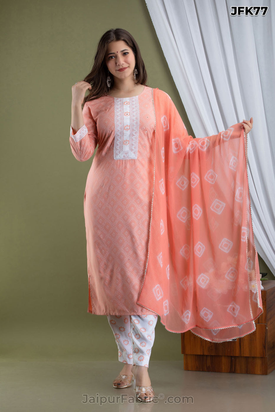 Peach Cotton Kurti 3pcs Sets