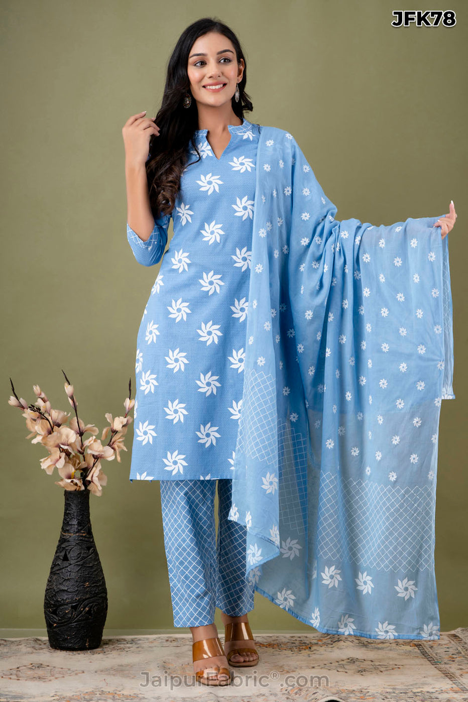 Blue Patch Work Kurti Pant & Dupatta