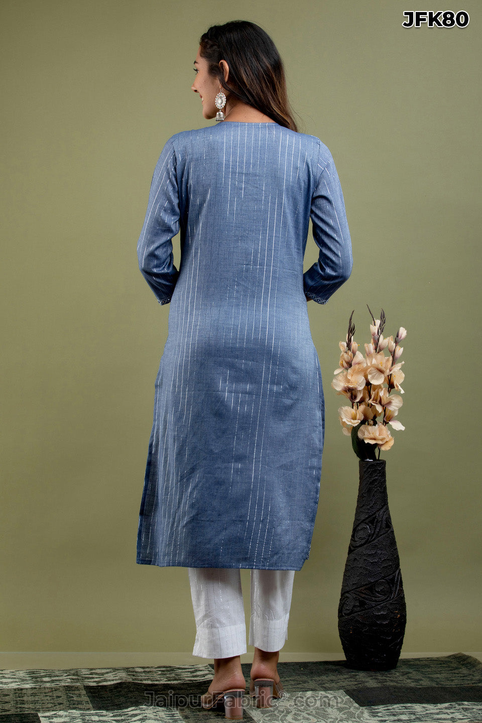 Blue Mirror Work Kurti Pant Set