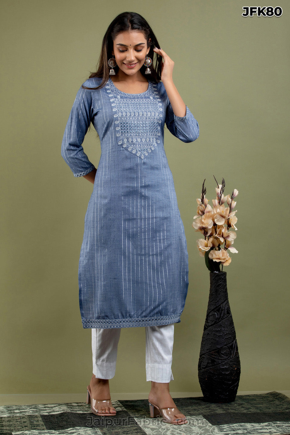 Blue Mirror Work Kurti Pant Set