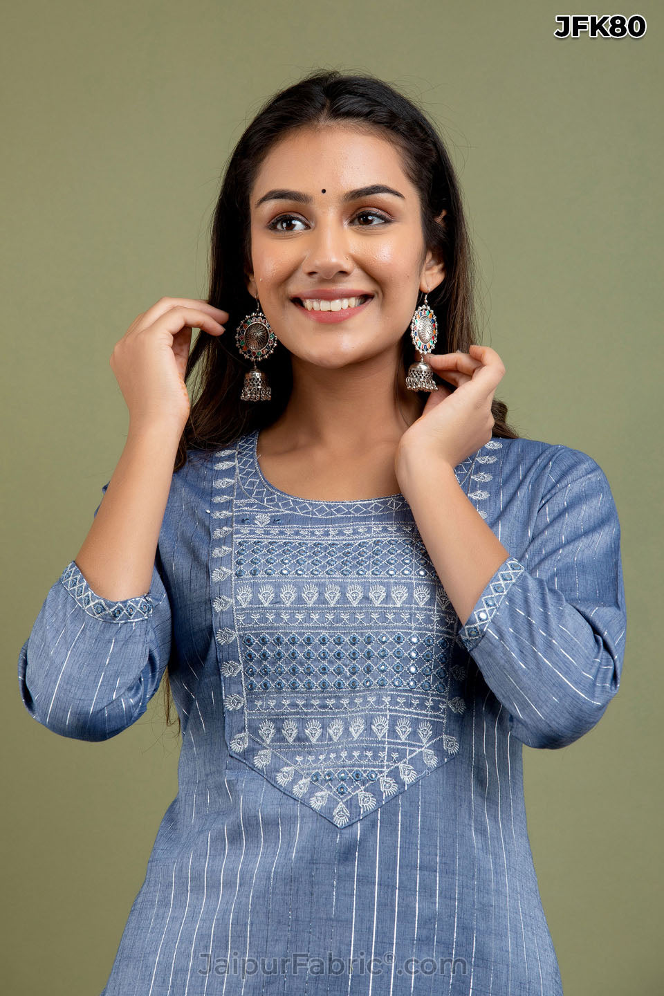 Blue Mirror Work Kurti Pant Set