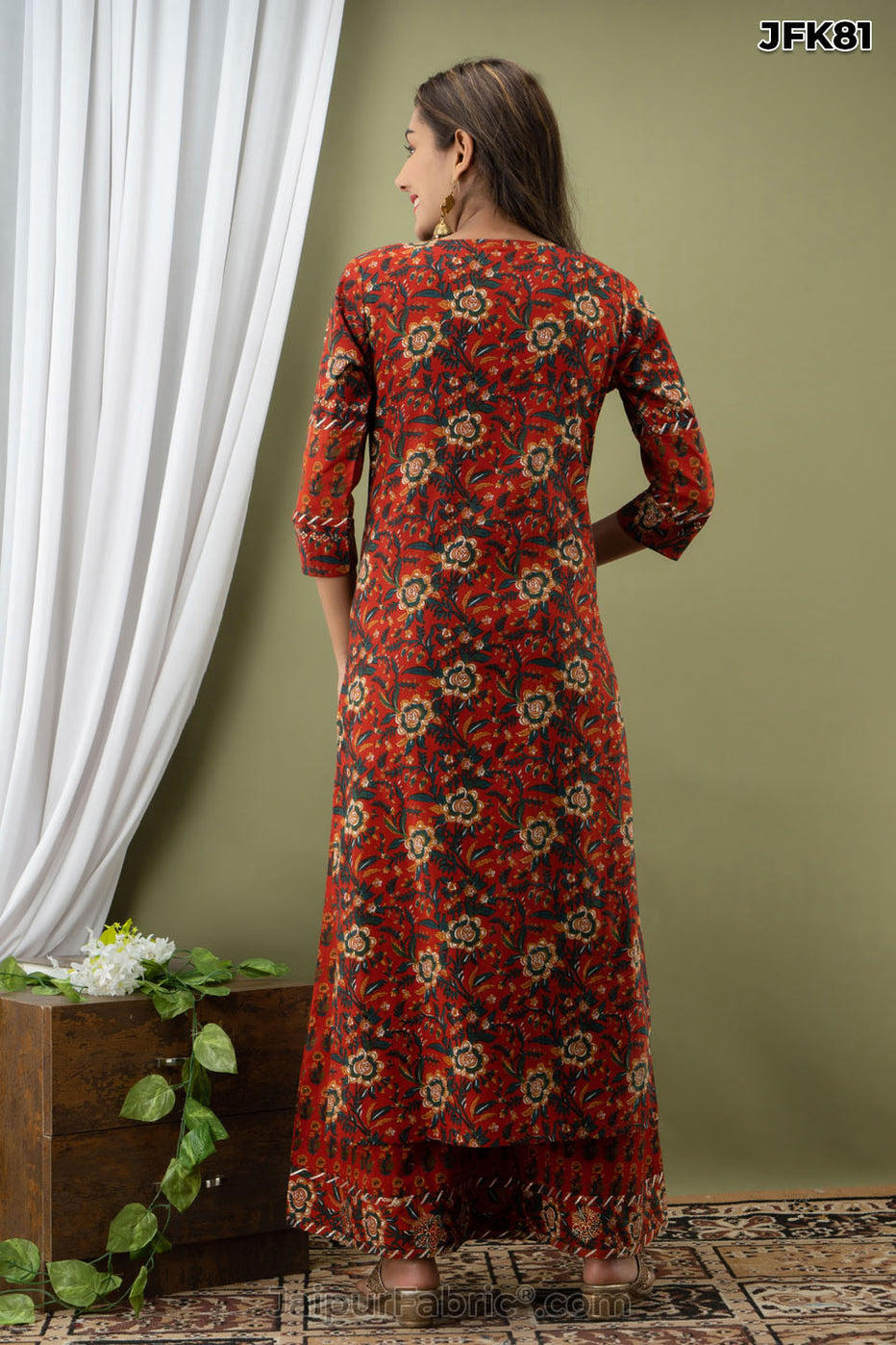 Brick Cotton Kurti with Couching Hand Work & Pant