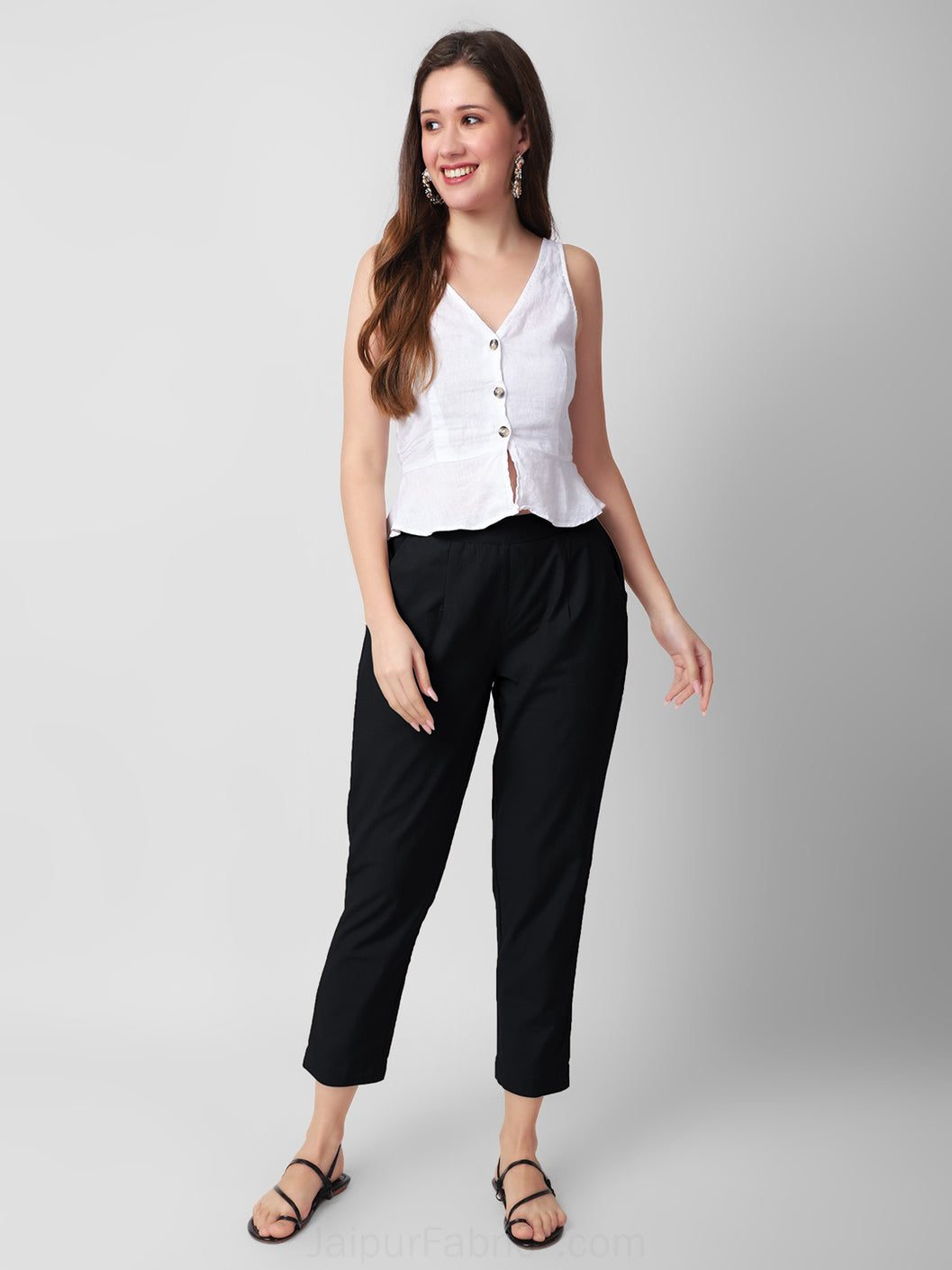 Jet Black Women Cotton Pants casual and semi formal daily trousers