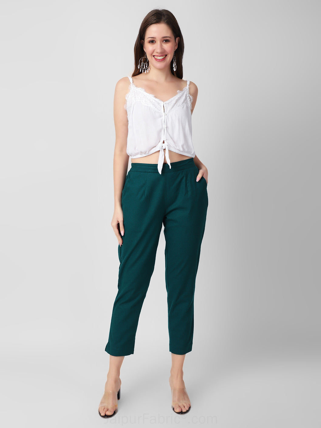 Bottle Green Women Cotton Pants casual and semi formal daily trousers