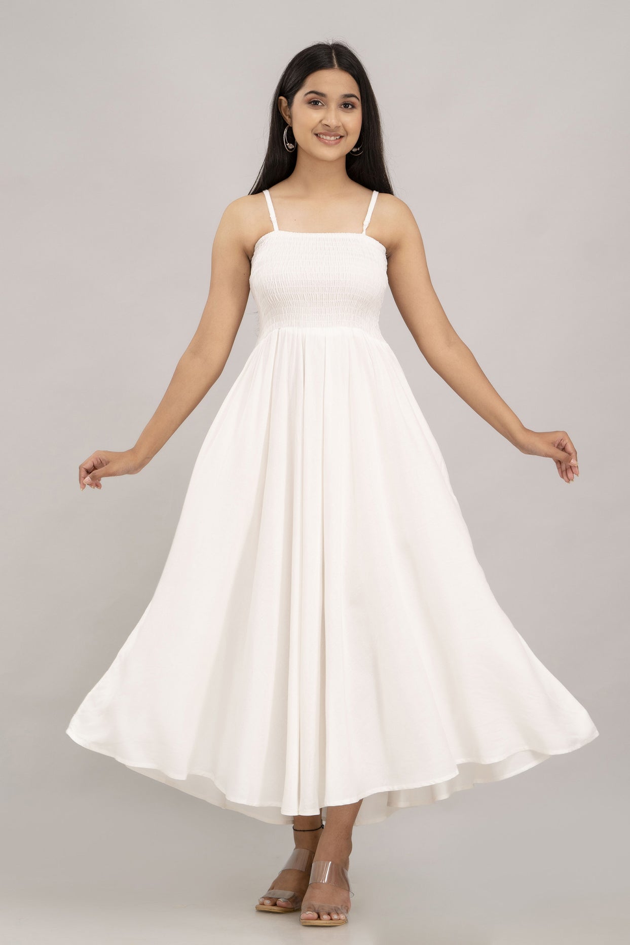 Pure Cotton  Fit And Flare White Dress