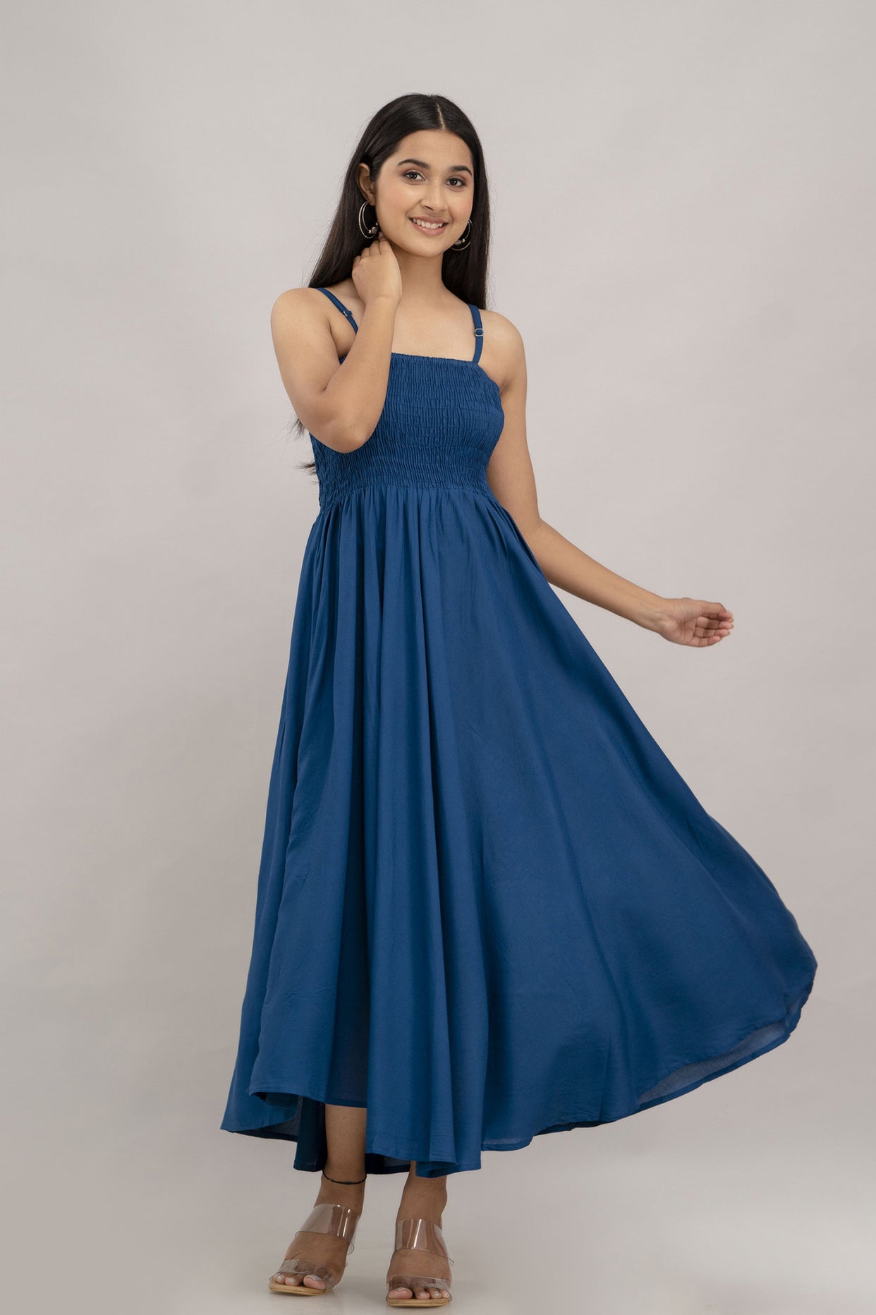 Pure Cotton Fit And Flare Blue Dress