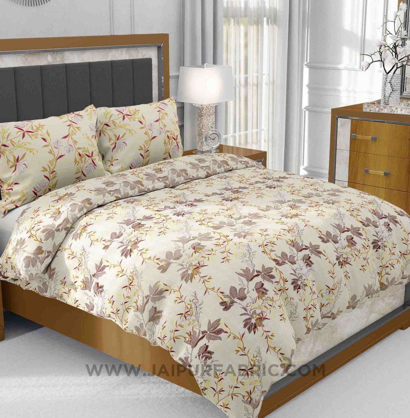 brown floral aroma king size bedsheet