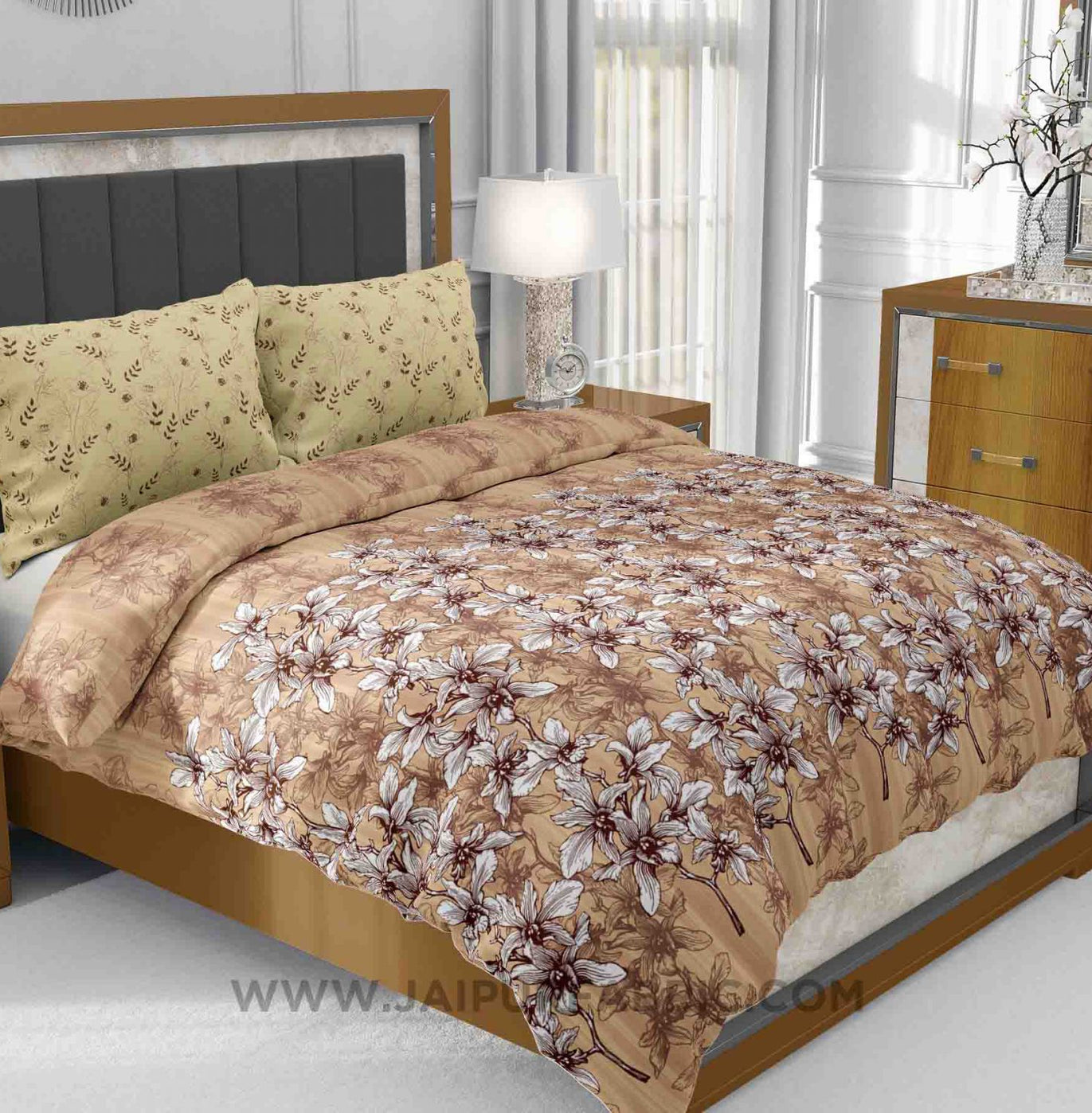 brown floral manjari king size bedsheet