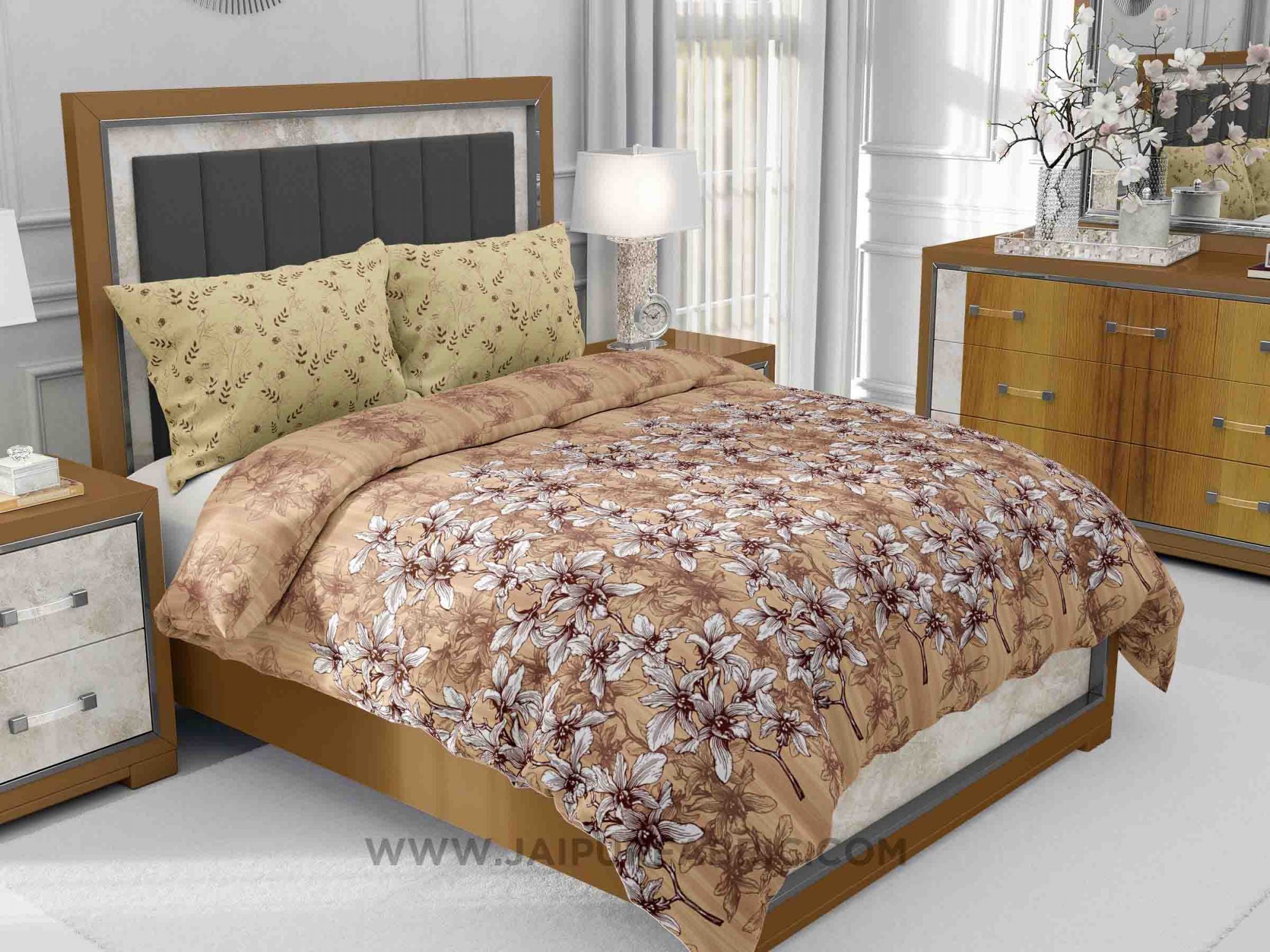 brown floral manjari king size bedsheet