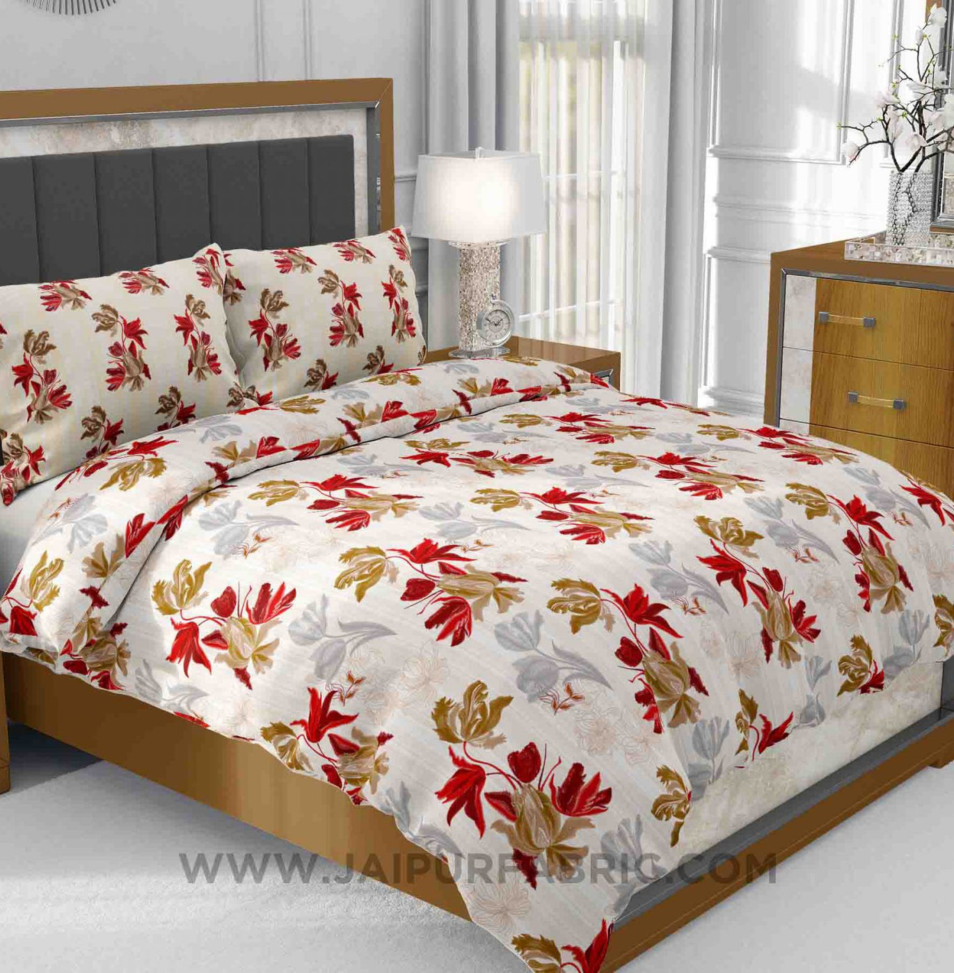 Red Floral Fete King Size Bedsheet