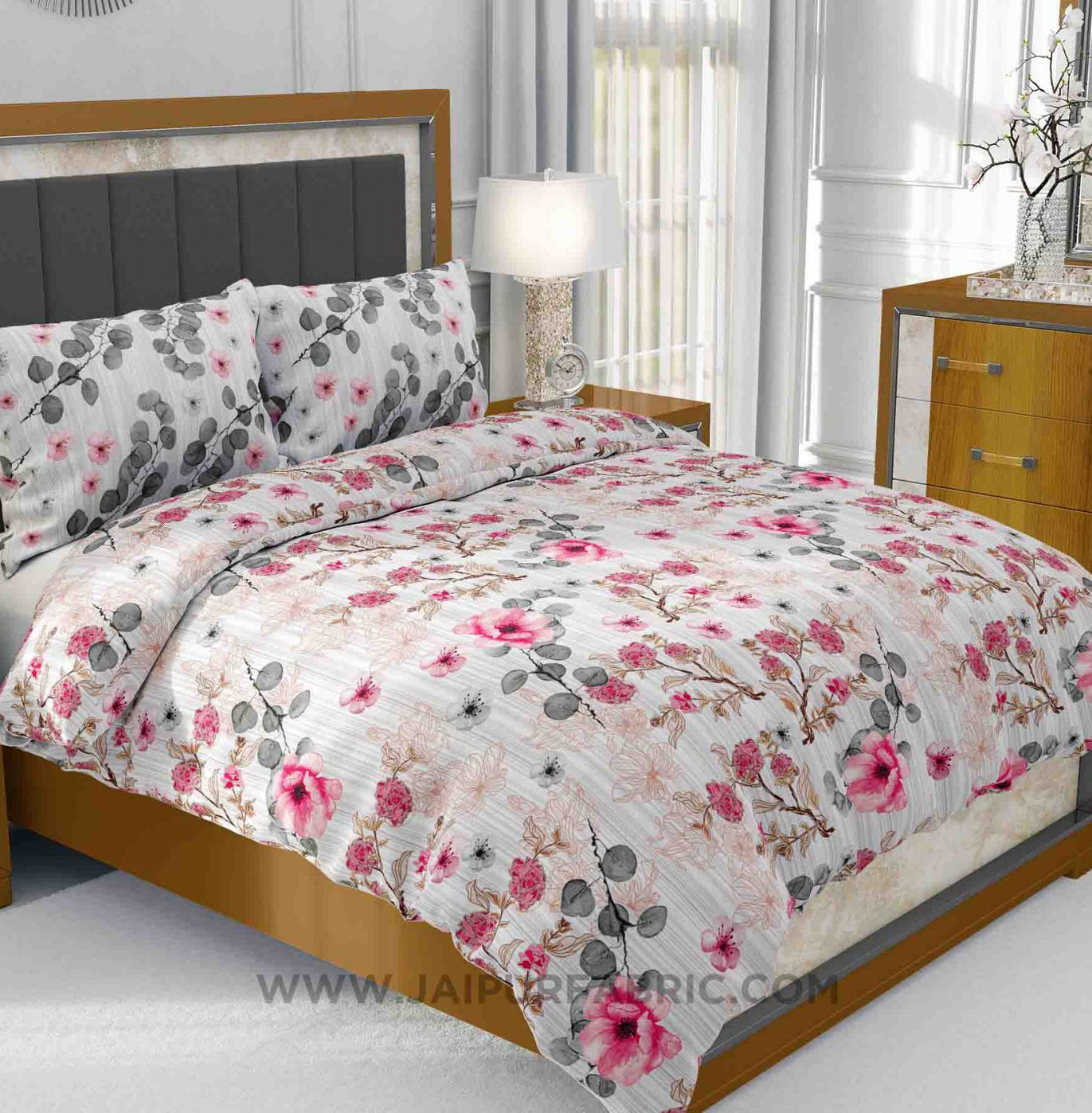 Refreshing Pink Flowers King Size Bedsheet