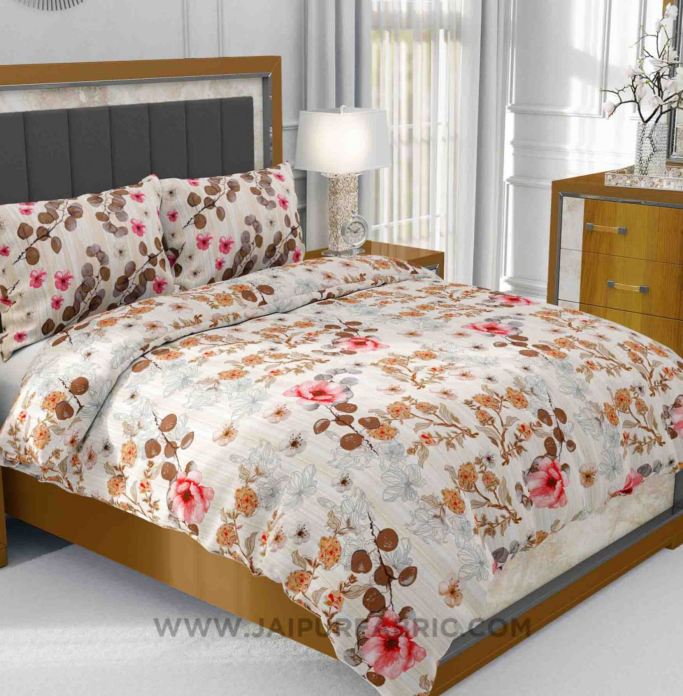 Refreshing Red Flowers King Size Bedsheet