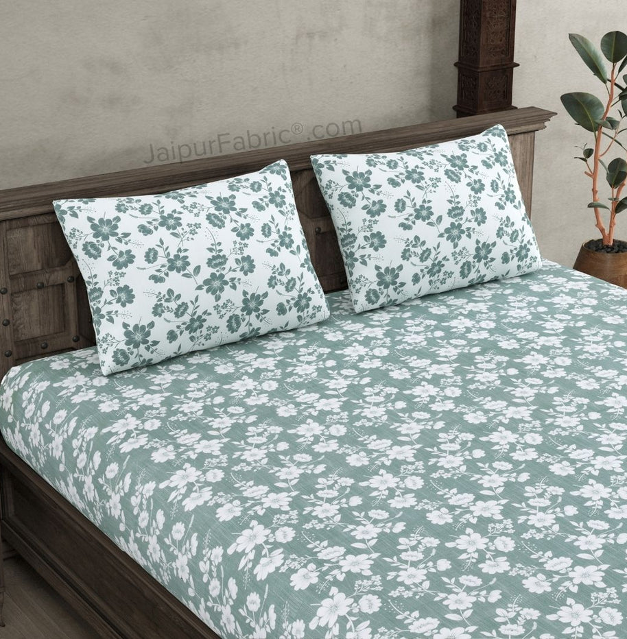 Summer Revival Green Cotton King Size Bedsheet