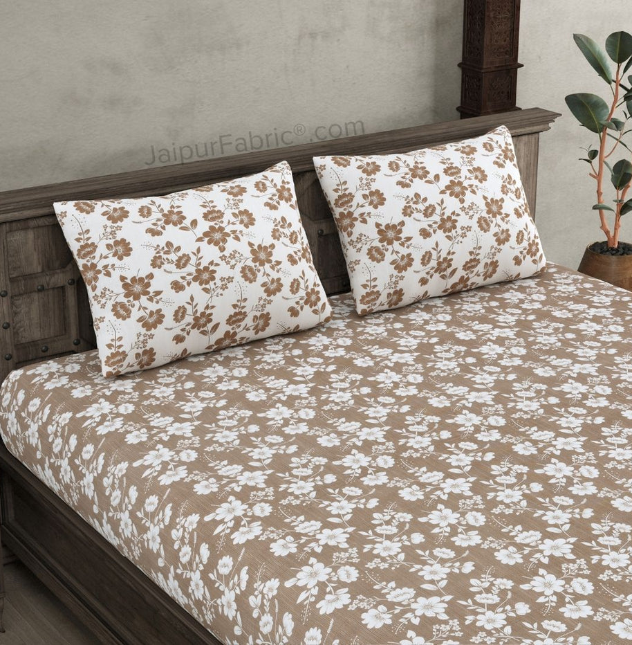 Summer Revival Brown Cotton King Size Bedsheet